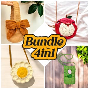 Bundle 4in1 Easy Handbag Crochet Pattern, Crochet Tote Bag, Crochet Handbag Tutorial, Beginner Purse Crochet Pattern, Handbag Amigurumi