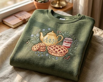 Embroidered Grandma Cottage Core Sweatshirt, Vintage Hen In Nest Shirt, Cottagecore Style Shirt, Cake & Tea Fan Shirt, Vintage Icons Shirt