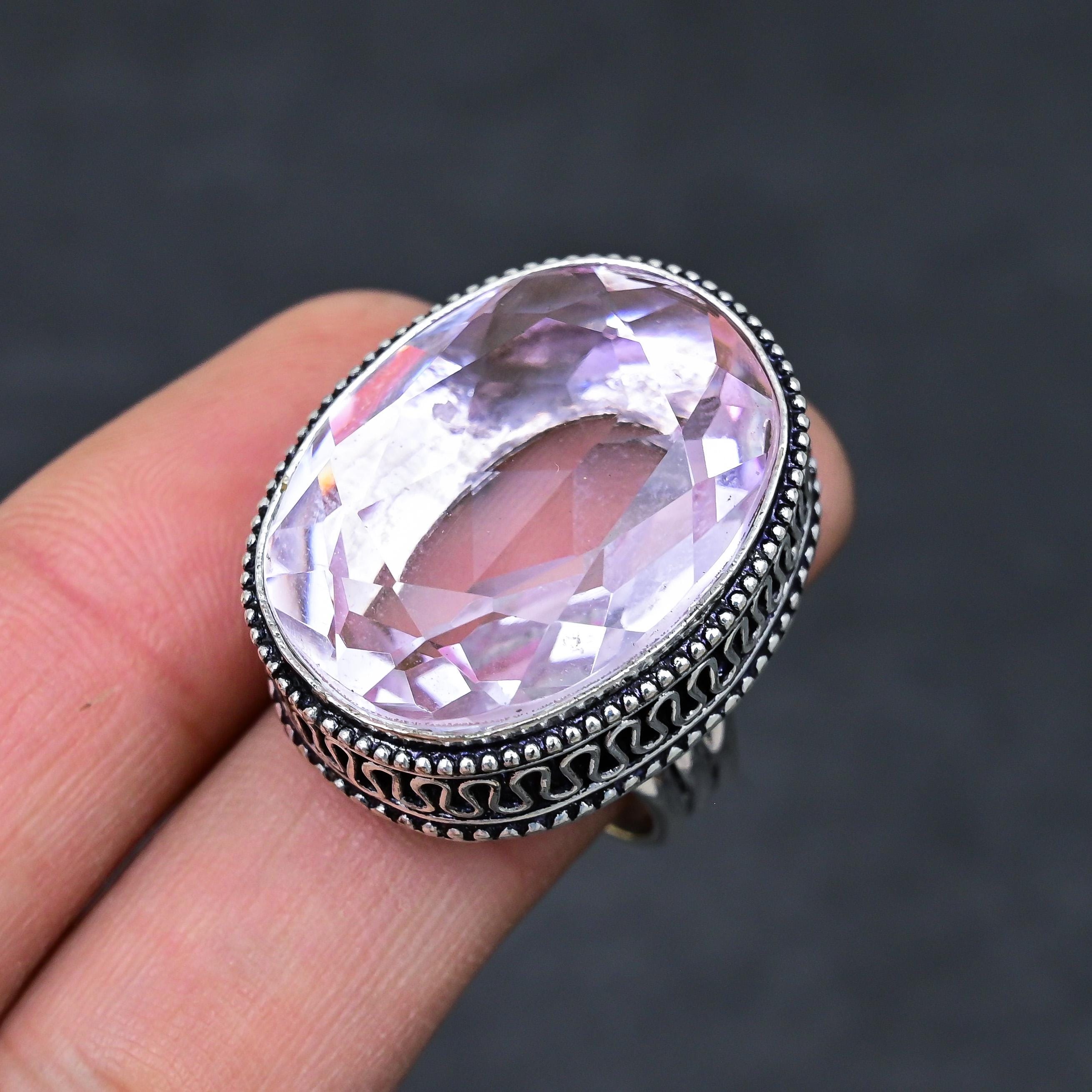 ピンククンツァイト宝石シルバーリング 宝石ハンドメイド 925