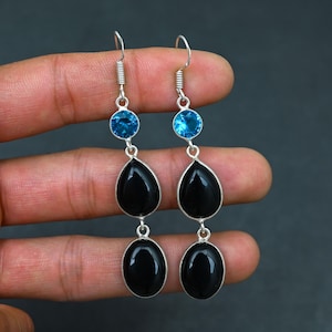 Beautiful Black Onyx Gemstone Earrings, 925 Sterling Silver Earrings, Unique Design Jewelry, Earrings For Birthday Gifts Earrings For Her