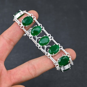 Green Onyx Bracelet 925 Sterling Silver Bracelet Handmade Bracelet Silver Jewelry Green Onyx Gemstone Bracelet Any Occasion Gift For Her