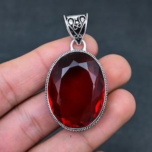 Roter Granat Edelstein, Anhänger Roter Granat, Handgemachter 925 Sterling Silber Schmuck Anhänger, Roter Granat Antik Silber Schmuck Für Geschenke für Sie