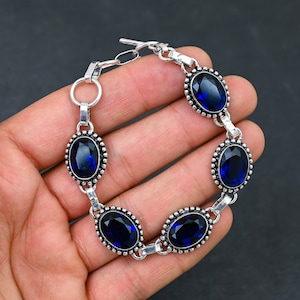 Sapphire Bracelet 925 Sterling Silver Bracelet Handmade Bracelet Silver Jewelry Sapphire Gemstone Bracelet Christmas Gift Peridot Jewelry
