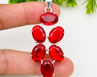 Handmade Red Garnet Pendant – 925 Sterling Silver Necklace – January Birthstone Jewelry – Gift for Her