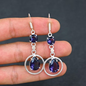 Amethyst Faceted Gemstone Handmade 925 Sterling Silver Earring, Amethyst Silver Earring, Amethyst Silver Earring For Birthday ,Gift For Love