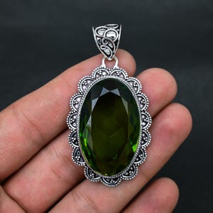 Green Tourmaline Quality Gemstone Vintage Pendant, 925 Sterling Silver Handmade Gift, Bohemian Jewelry, Gift For Her / Thanksgiving Gift