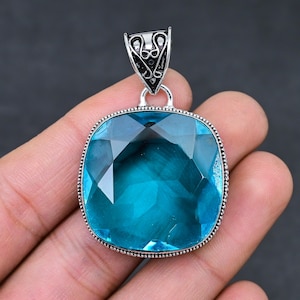 Aquamarine Quality Gemstone Vintage Pendant, 925 Sterling Silver Handmade Gift, Bohemian Jewelry, Gift For Her/Thanksgiving Gift