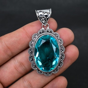 Aquamarine Quality Gemstone Vintage Pendant, 925 Sterling Silver Handmade Gift, Bohemian Jewelry, Gift For Her / Thanksgiving Gift