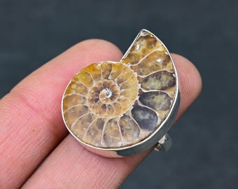 Bague en ammonite fossilisée naturelle, anneau en argent sterling 925, bijou bohème tendance
