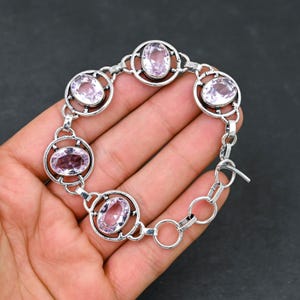 Rose Quartz Gemstone Bracelet 925 Sterling Silver Bracelet Adjustable Rose Quartz Faceted Silver Bracelet Gift For Mom Handmade Jewelry