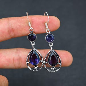 Amethyst Faceted Gemstone Handmade 925 Sterling Silver Earring, Amethyst Silver Earring, Amethyst Silver Earring For Birthday ,Gift For Love