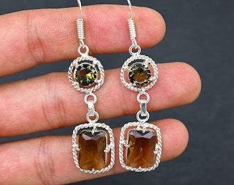 Smokey Quartz Earrings in Sterling Silver, Faceted Brown Gemstone Dangle Earrings, Handmade Crystal Jewelry, Gift for Her, Earthy Drops