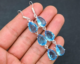 Handmade Blue Topaz Sterling Silver Dangle Earrings