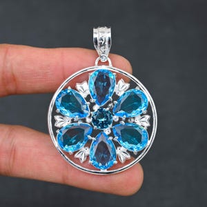 Swiss Blue Topaz Pendant 925 Sterling Silver Pendant Handmade Gemstone Pendant Gift For Mom Love Handmade Jewelry Gift For Friend Jewelry