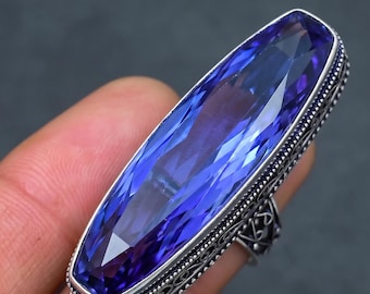 Handmade Tanzanite 925 Sterling Silver Ring, Oxidized Silver Jewelry, Vintage Gemstone, December Birthstone Gift