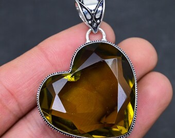Ciondolo a forma di cuore in quarzo fumé, argento sterling 925, realizzato a mano, gioiello con pietra preziosa, idea regalo.