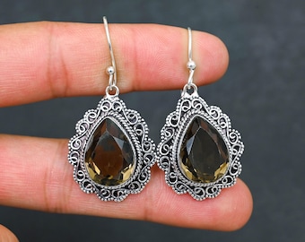 Smokey Quartz Earrings, 925 Sterling Silver Dangle, Handmade Gemstone Jewelry Gift