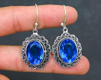 Handmade Swiss Blue Topaz Sterling Silver Dangle Earrings