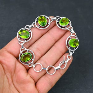 Peridot Bracelet 925 Sterling Silver Bracelet Handmade Bracelet Silver Jewelry Peridot Gemstone Bracelet Christmas Gift Peridot Jewelry