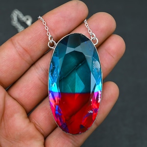 Watermelon Tourmaline Gemstone  Pendant With Chain , 925 Sterling Silver Handmade Gift, Bohemian Jewelry, Gift For Her / Thanks giving Gift