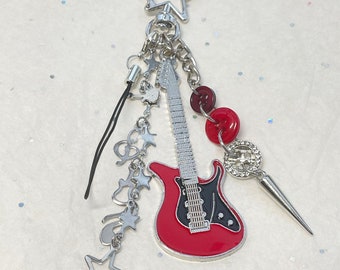 Bass Phone Charm Strap,Star Keychain Charm,Gothic Edgy Keychain Accessory,Cell Phone Strap,Bag Charm Strap,Rock and Roll Charm Strap