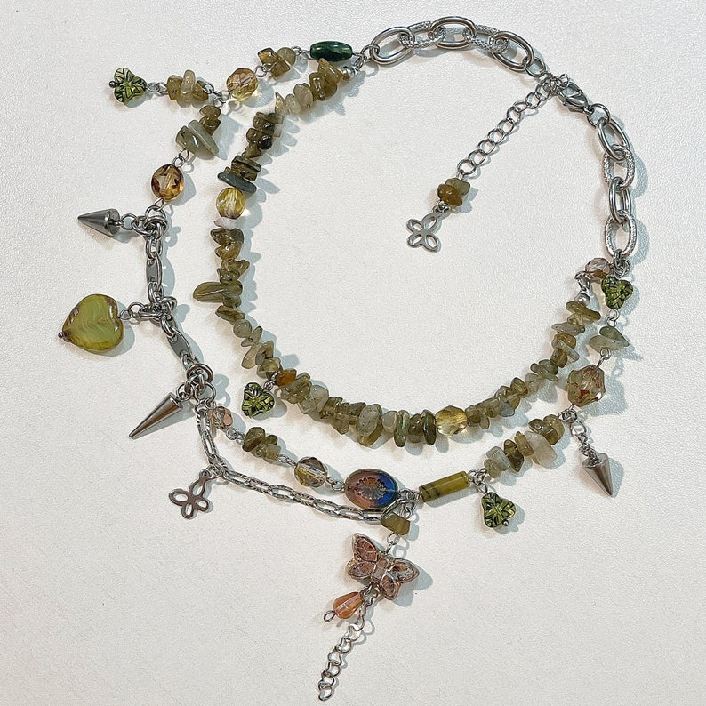 Green Forest Fairy Necklace Crystal Y2k Indie Jewelry Pixie Etsy