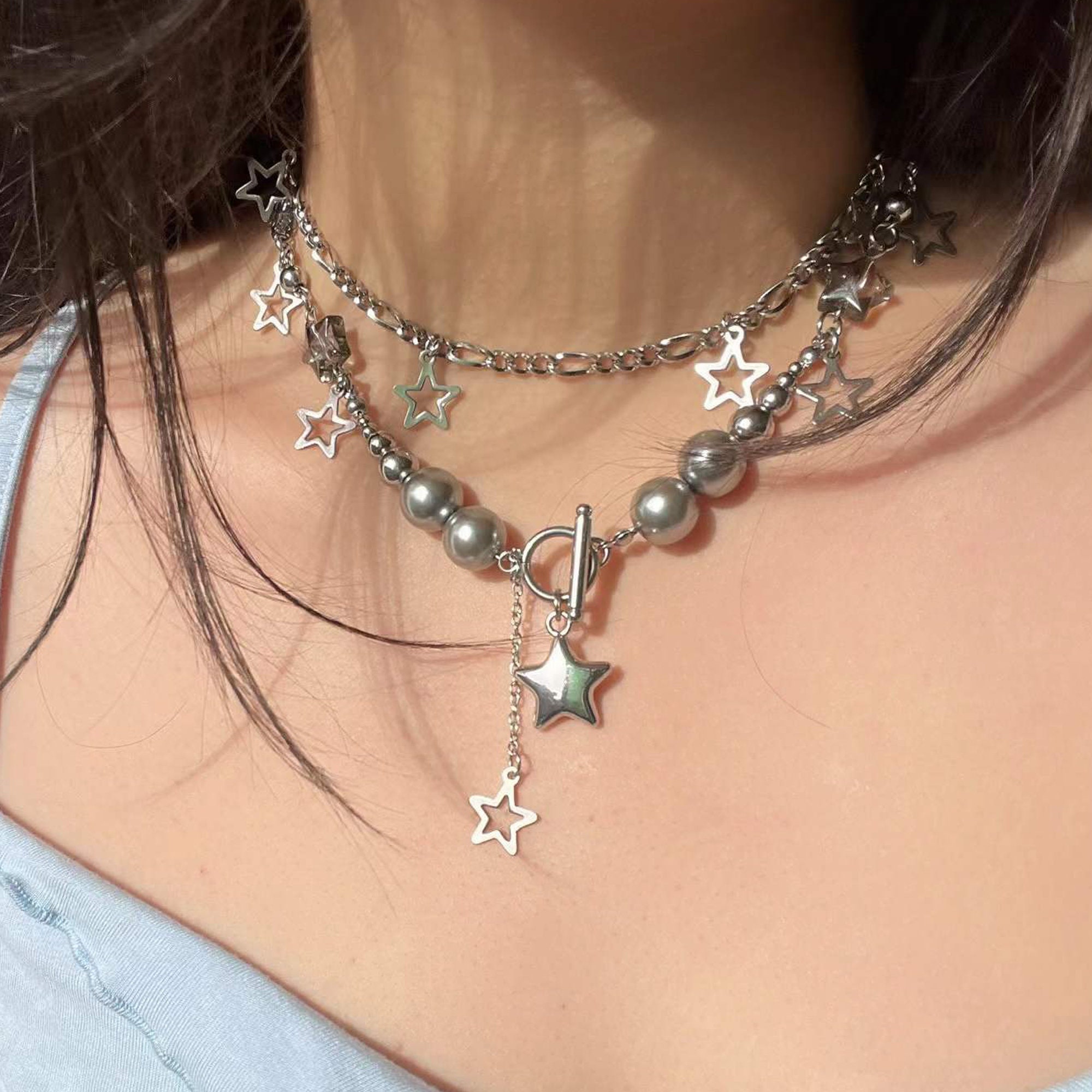 Aesthetic silver necklace sale