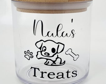 Personalised dog treat jar with bamboo lid. Pet treats. Treat jar. Cat treats. Dog treats