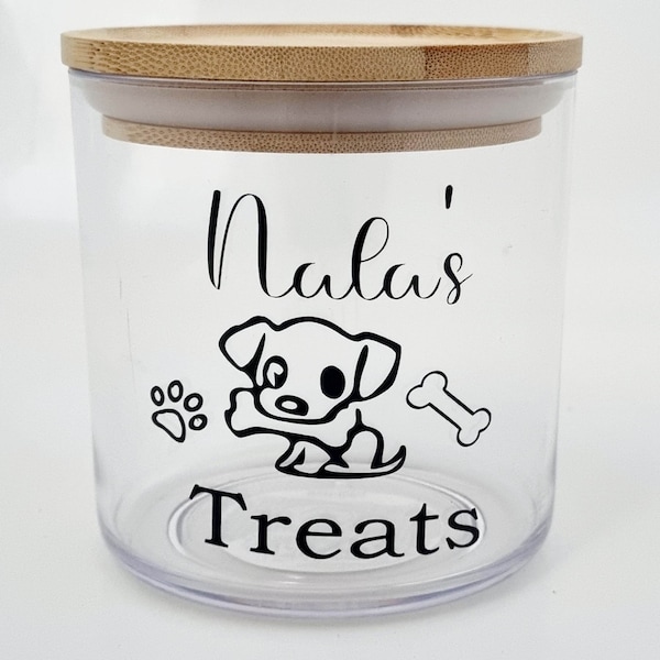 Personalised dog treat jar with bamboo lid. Pet treats. Treat jar. Cat treats. Dog treats