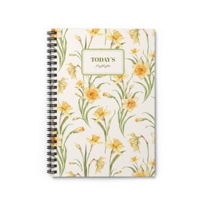 Personalized Boho Floral Notebook - Watercolor Flowers - Custom Spiral Journal - Pastel Yellow Gift - Spring Stationery