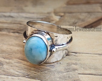 Larimar ring, 925 sterling zilveren ring, unisex ring, edelsteen band ring, handgemaakte ring sieraden, geboortesteen ring, zilveren band ring