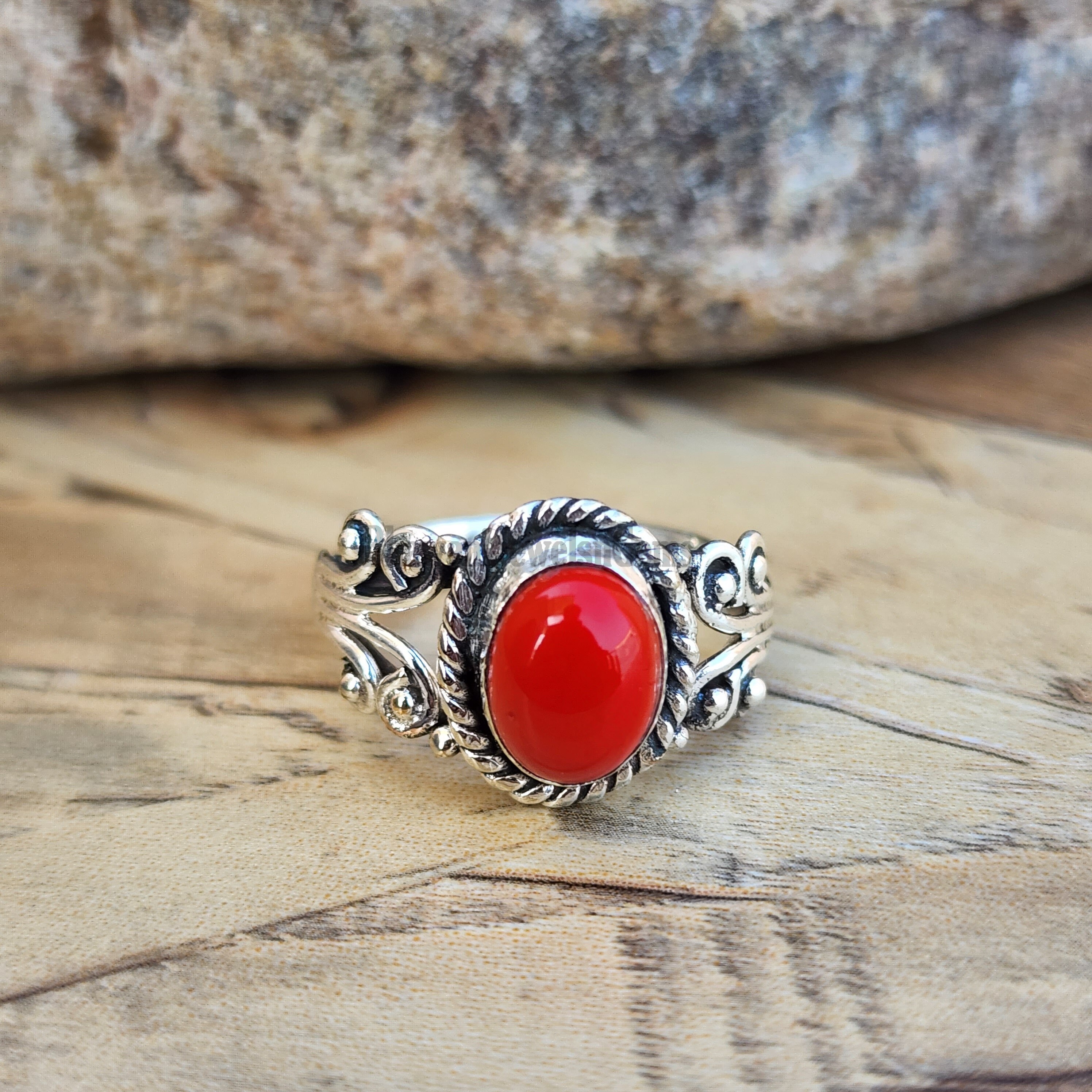 Red coral sale silver ring designs