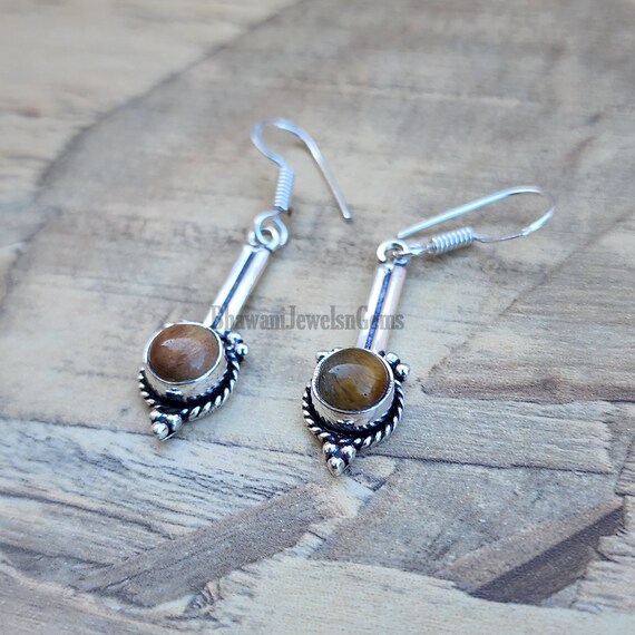 Tiger eye bead drop earrings with large Ag - naturshop.cz