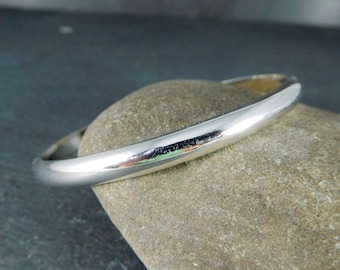 Heavy Domed Sterling Silver Bangle Bracelet, Smooth Wide Half Round Solid 925 Sterling Silver, Simple Stacking Bracelet, Minimalist