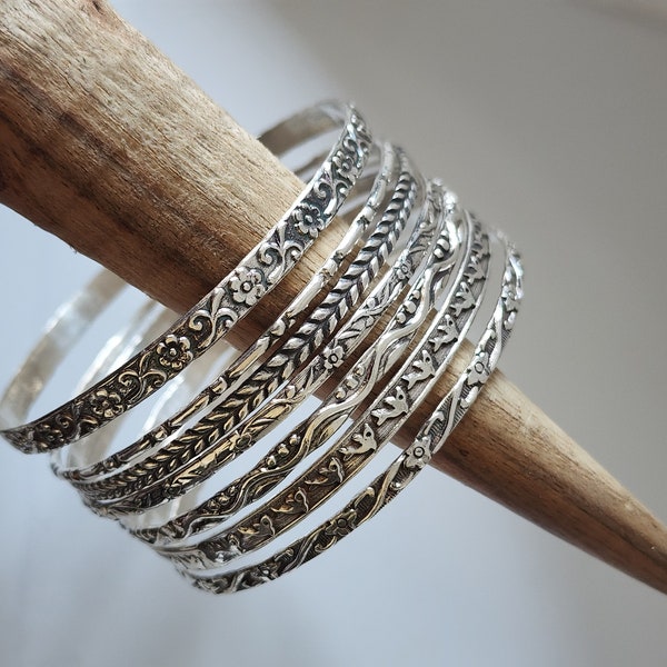 Trendy 7 Pieces , Handcrafted Bangle , 925 Sterling Silver , Boho Multi Bangles , Women Bangles , Girl's Birthday Bangle , Sterling Bangle