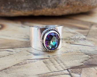 The Real Alexandrite Ring! 925 Solid Sterling Silver Ring! Commitment Band For Him! Band Ring For His Birthday ! Alexandrite Stone Ring