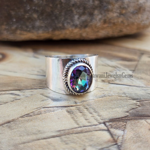 The Real Alexandrite Ring! 925 Solid Sterling Silver Ring! Commitment Band For Him! Band Ring For His Birthday ! Alexandrite Stone Ring