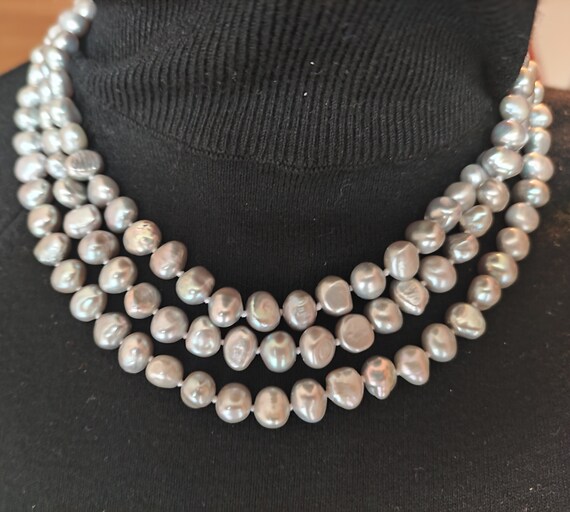 Triple necklace of gray pearls Majorica "Andalusi… - image 5