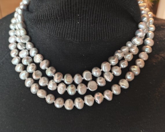 Triple necklace of gray pearls Majorica "Andalusi… - image 3