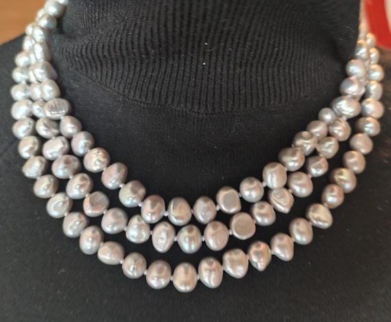 Triple necklace of gray pearls Majorica "Andalusi… - image 6