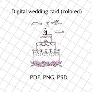 Dessin au trait pour carte de mariage (couleur)