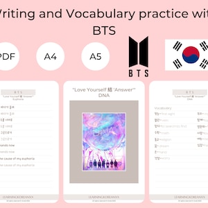 Writing and Vocabulary practice with BTS |Korean Language Study |Printable Ebook |Korean For Beginners |Learn Korean |Study Korean