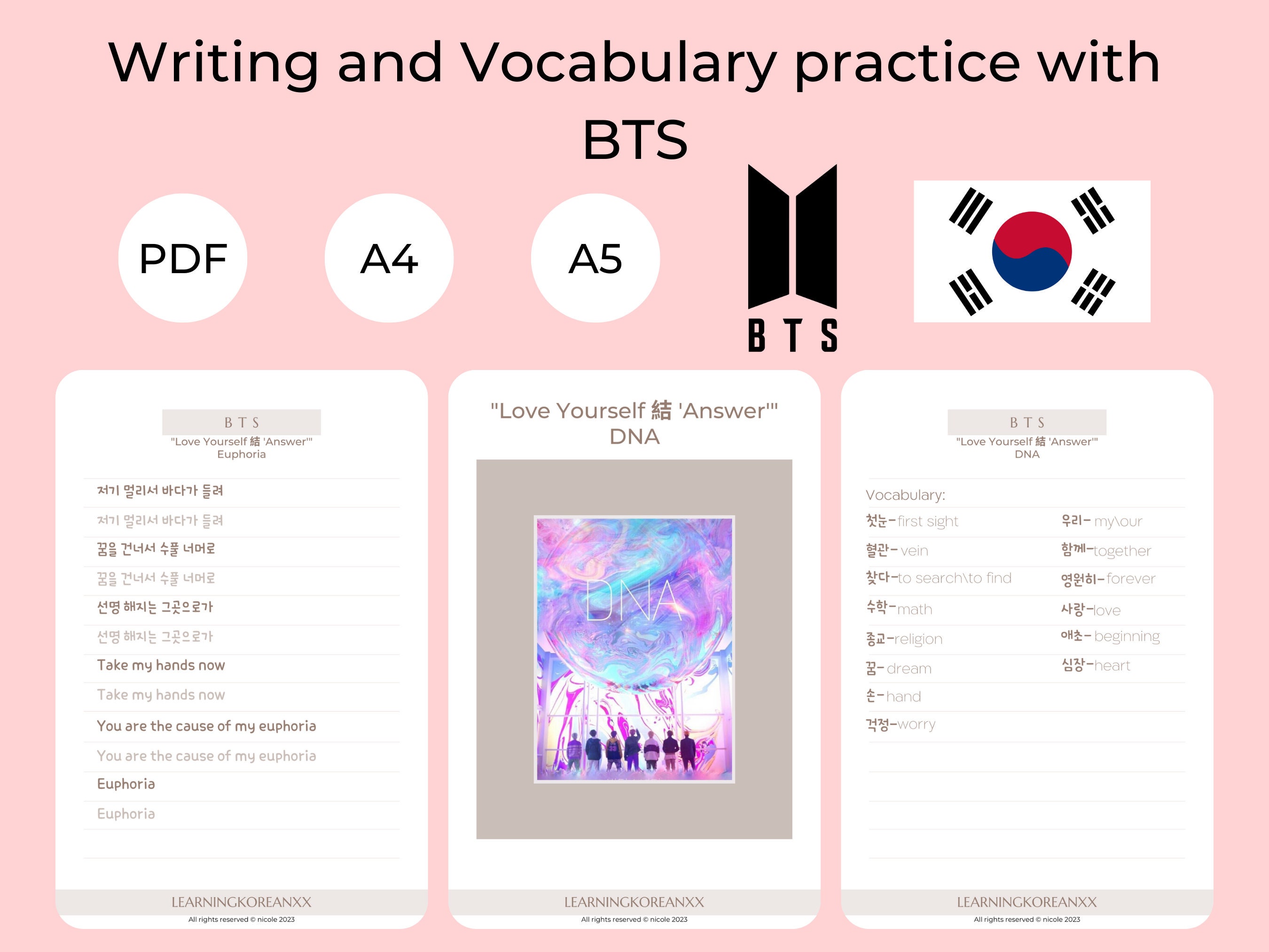 BTS Korean Language Ebook | Writing & Vocabulary Practice (printable ...