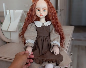 Handmade fabric doll 20" freckle face Vintage style dress