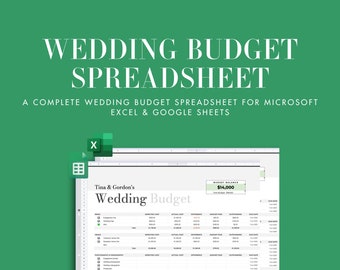 Bruiloftsbudgetspreadsheet, Bruiloftsbudgettracker, Bruiloftsbudgetplanner, Google Spreadsheets en Excel