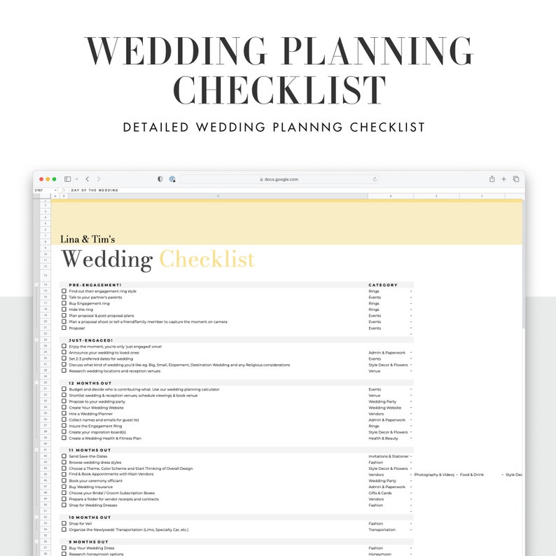 Wedding Planning Checklist Spreadsheet part of the All-in-One Wedding planner