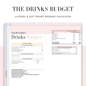 Wedding Planning Drinks Budget Spreadsheet, part of the All-in-One Wedding planner