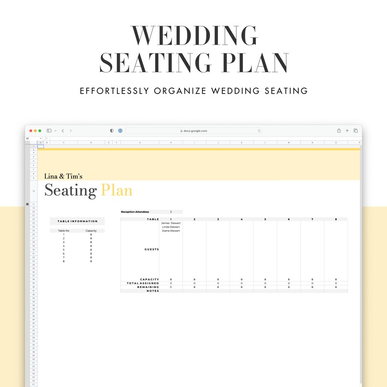 Wedding Planning Seating Plan Spreadsheet, part of the All-in-One Wedding planner