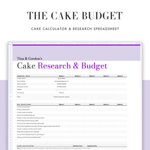 Wedding Planning Cake Research and Budget Spreadsheet, part of the All-in-One Wedding planner