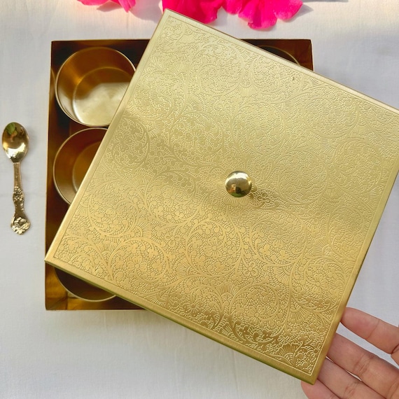 Brass Masala Box: Indian Spice Box with 9 Bowls